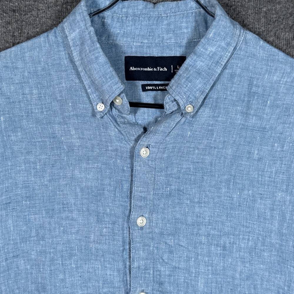 Abercrombie & Fitch Shirt Mens Large Blue 100% Linen Long Sleeve Button Down